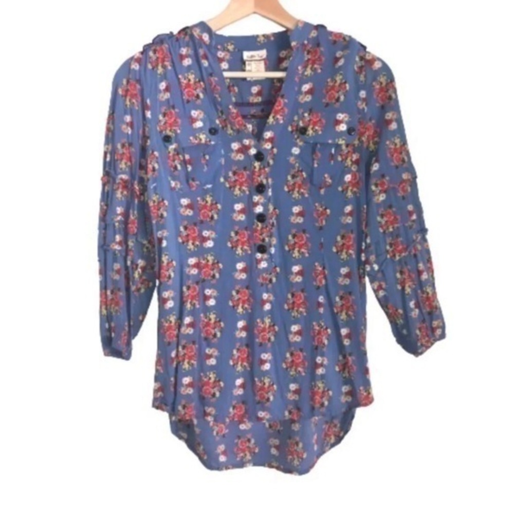 Matilda blue floral flower print 3/4 sleeve tunic top small